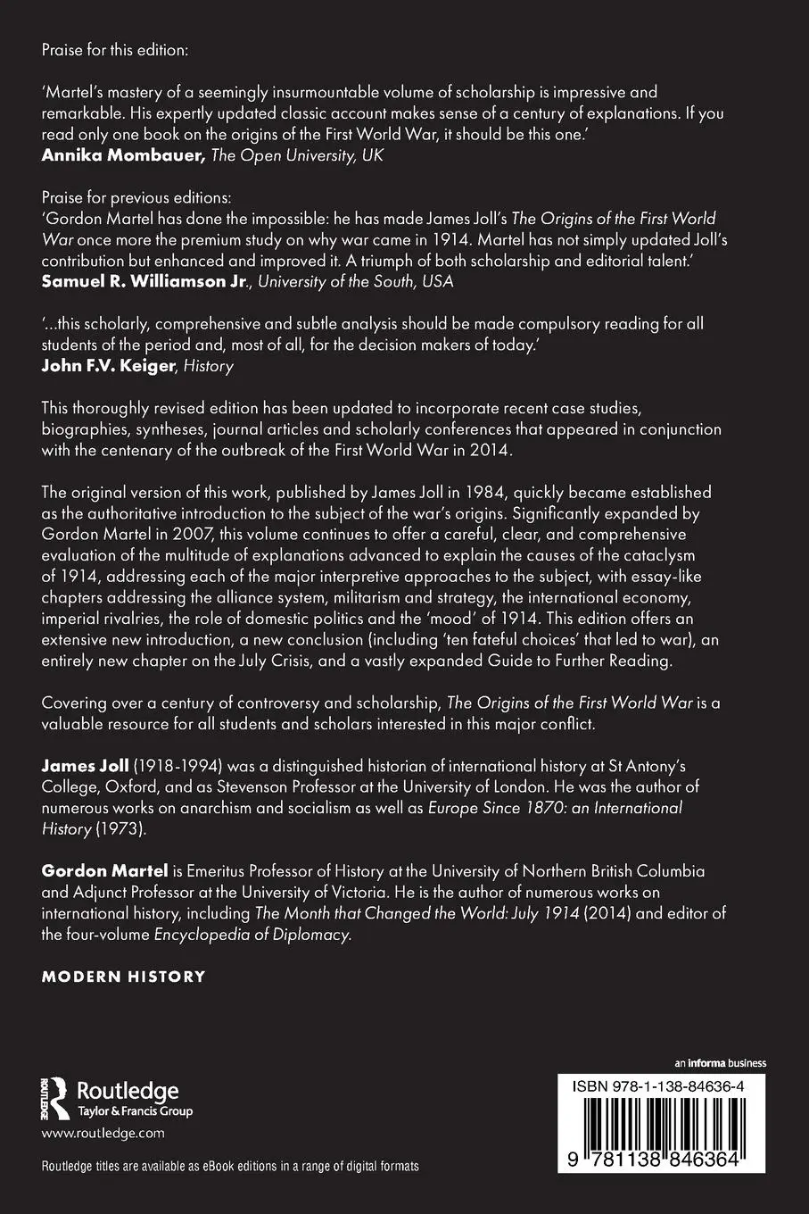 Rückseite: 9781138846364 | The Origins of the First World War | James Joll (u. a.) | Taschenbuch