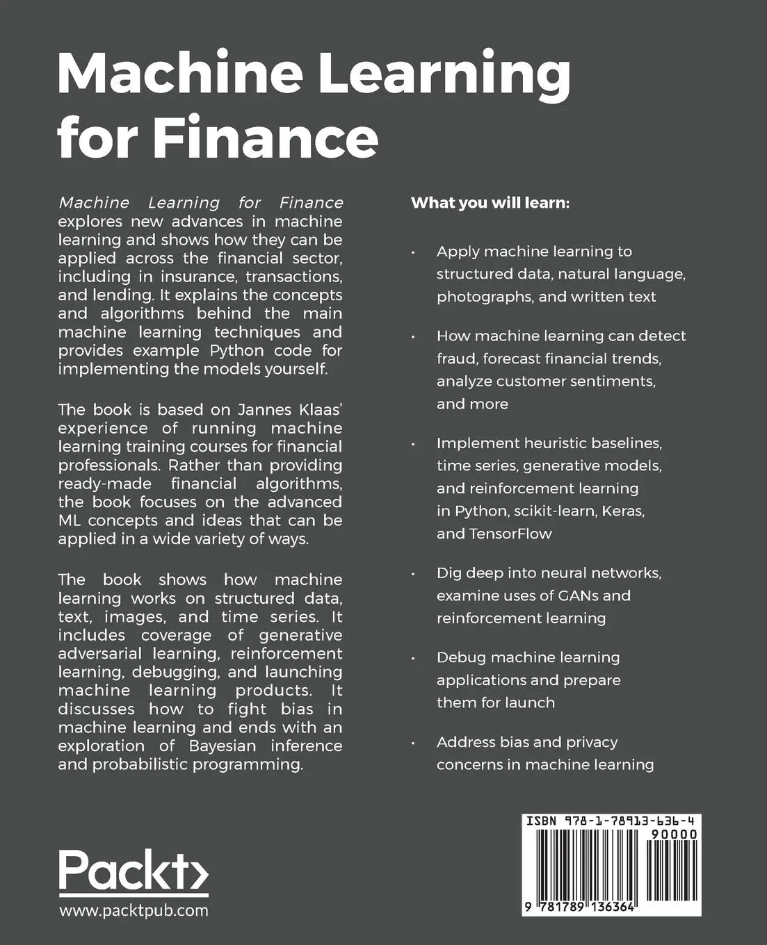 Rückseite: 9781789136364 | Machine Learning for Finance | Jannes Klaas | Taschenbuch | Englisch