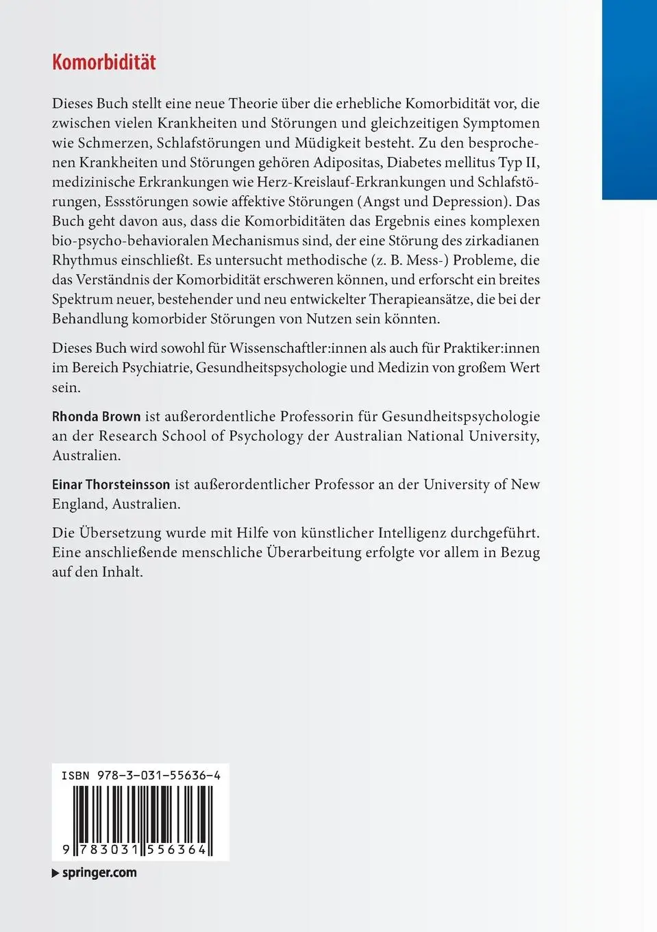 Rückseite: 9783031556364 | Komorbidität | Symptome, Zustände, Verhalten und Behandlungen | Buch