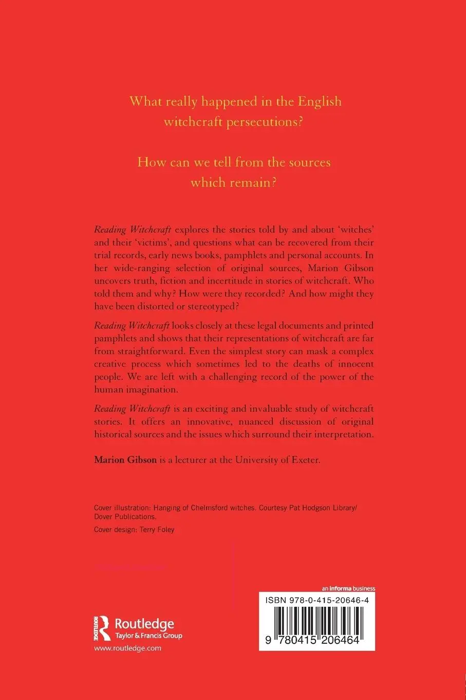 Rückseite: 9780415206464 | Reading Witchcraft | Marion Gibson | Taschenbuch | Englisch | 1999