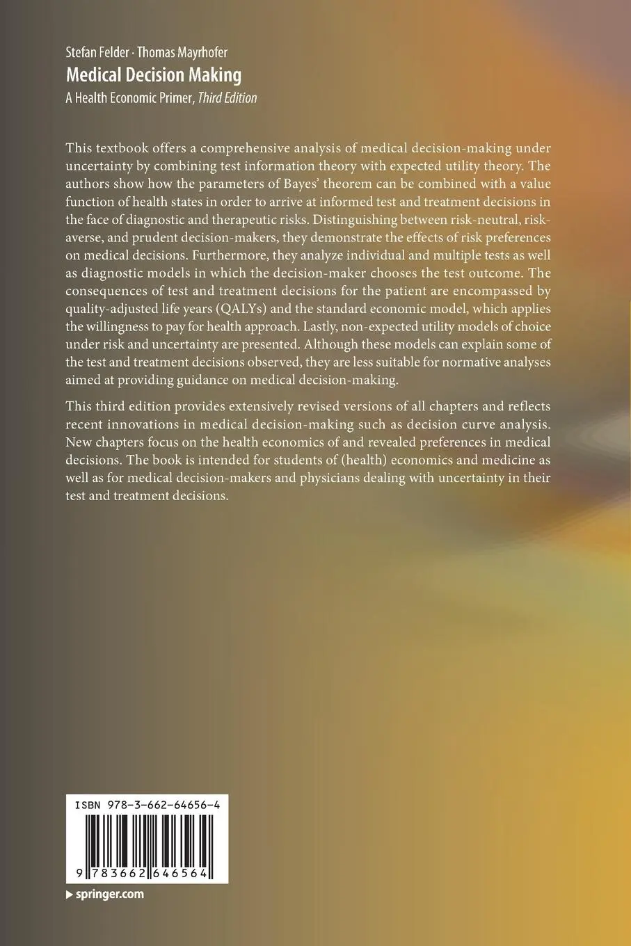 Rückseite: 9783662646564 | Medical Decision Making | A Health Economic Primer | Mayrhofer (u. a.)