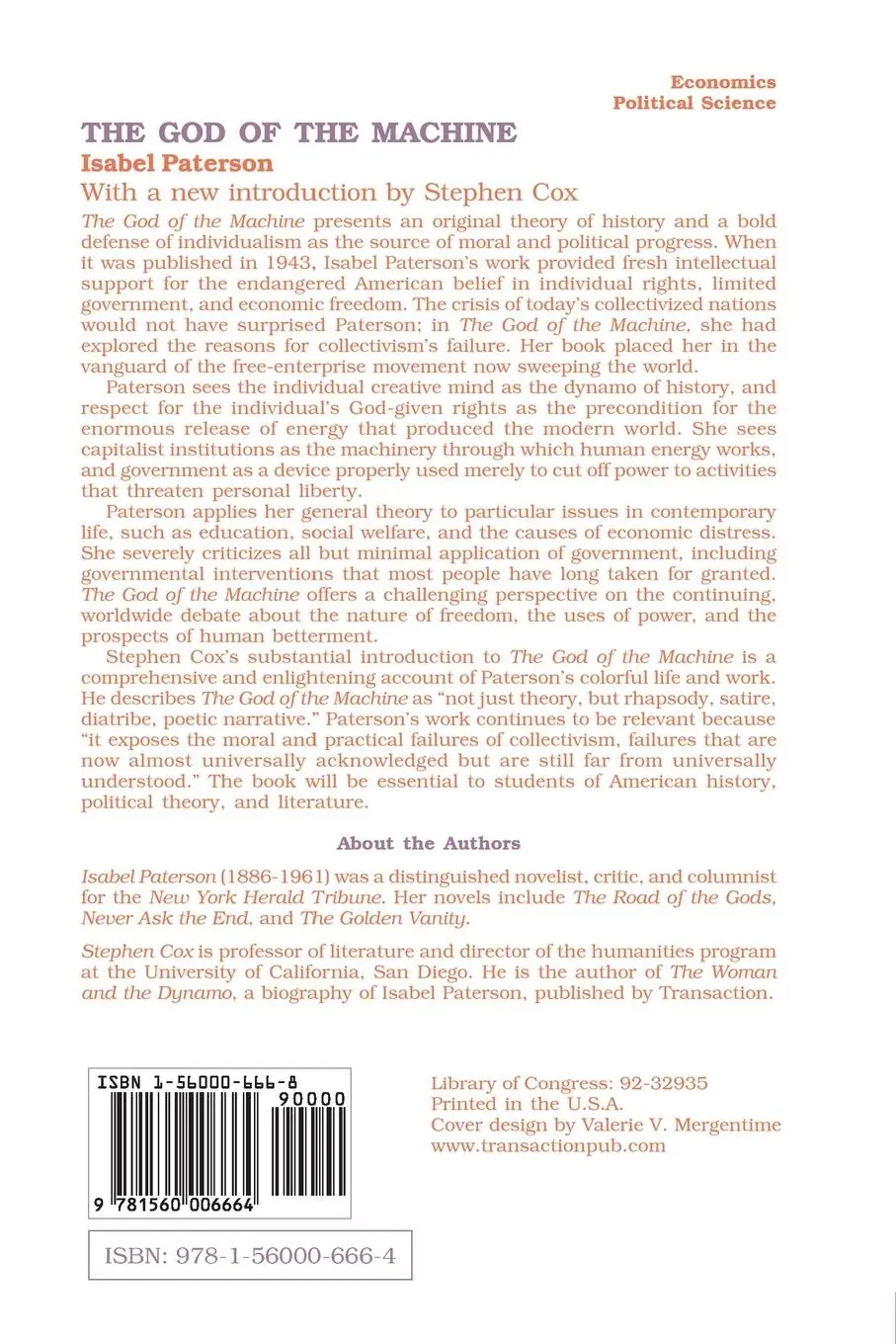 Rückseite: 9781560006664 | God of the Machine | Isabel Paterson | Taschenbuch | Englisch | 1993
