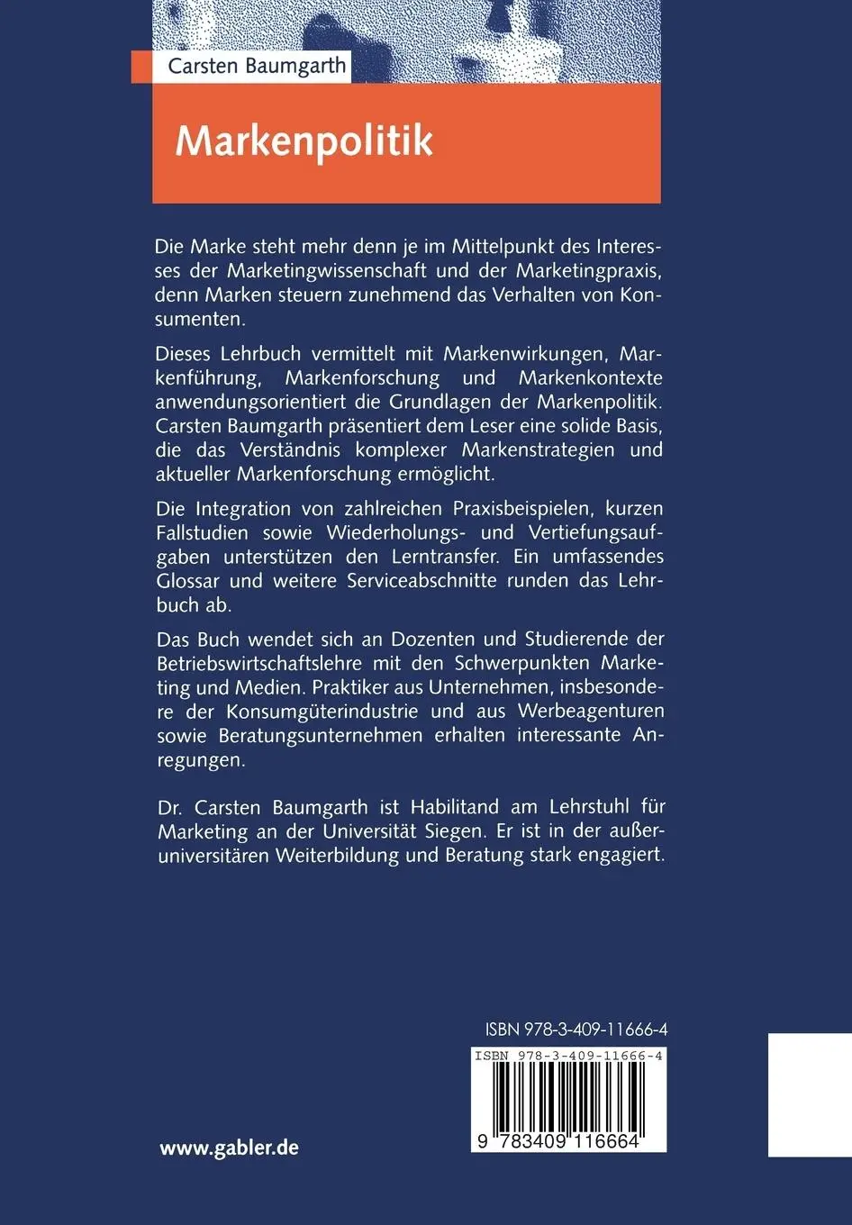 Rückseite: 9783409116664 | Markenpolitik | Markenwirkungen - Markenführung - Markenforschung