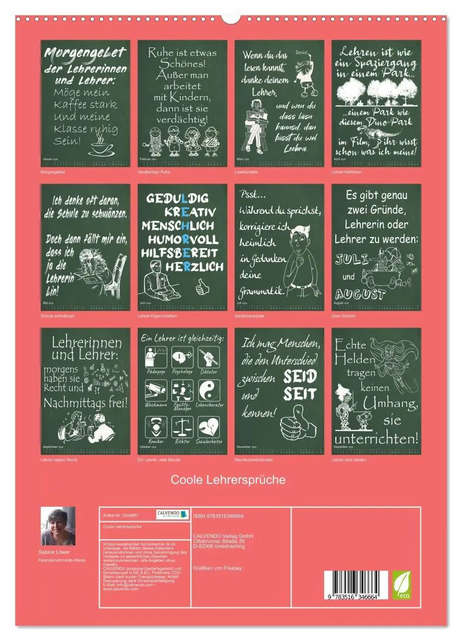 Bild: 9783516346664 | Coole Lehrersprüche (hochwertiger Premium Wandkalender 2026 DIN A2...