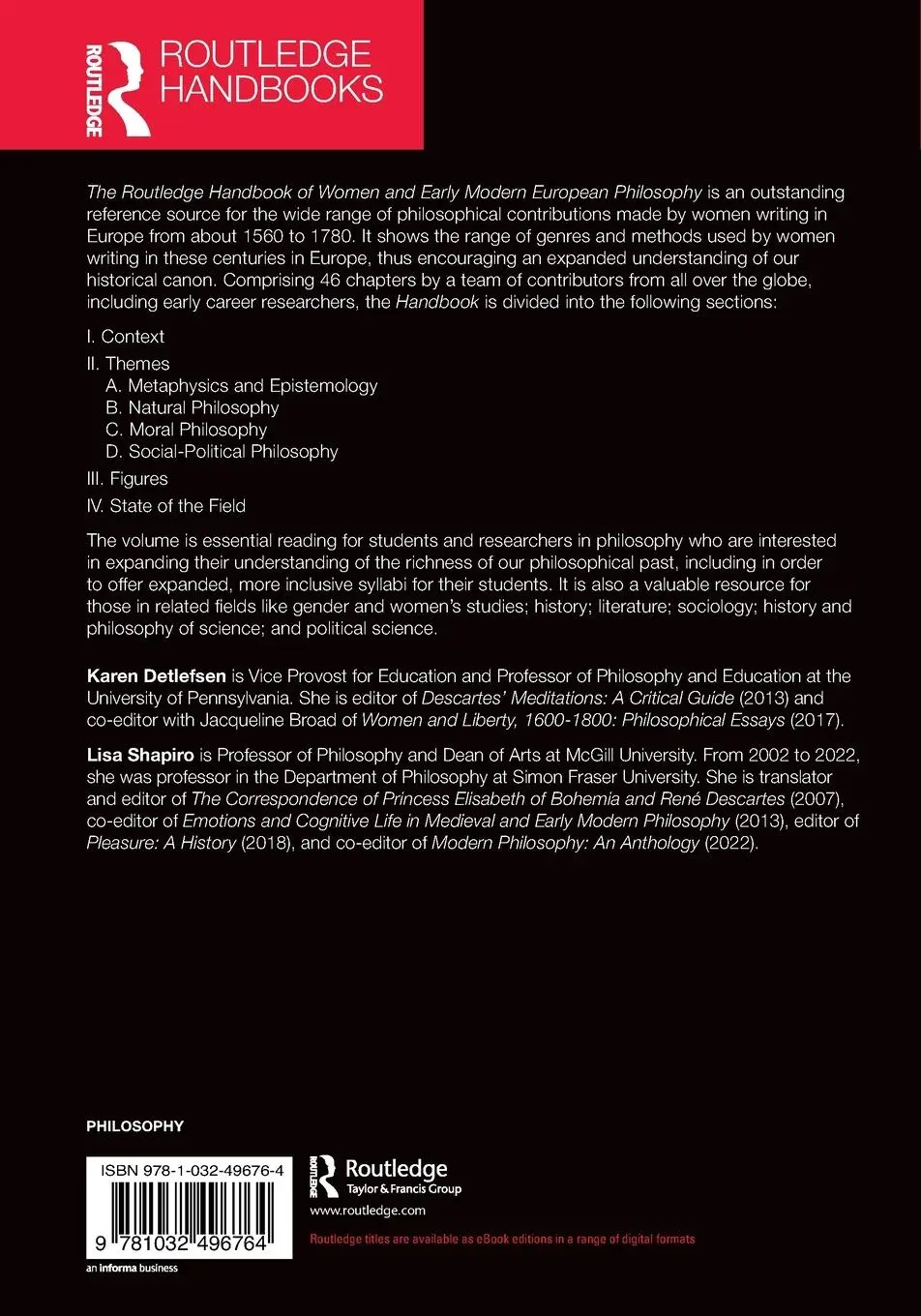Rückseite: 9781032496764 | The Routledge Handbook of Women and Early Modern European Philosophy