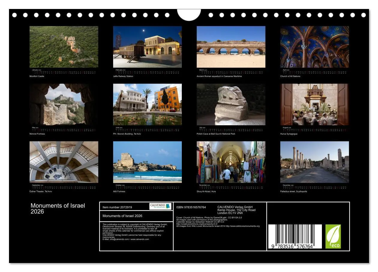 Bild: 9783516576764 | Monuments of Israel 2026 (Wall Calendar 2026 DIN A4 landscape),...