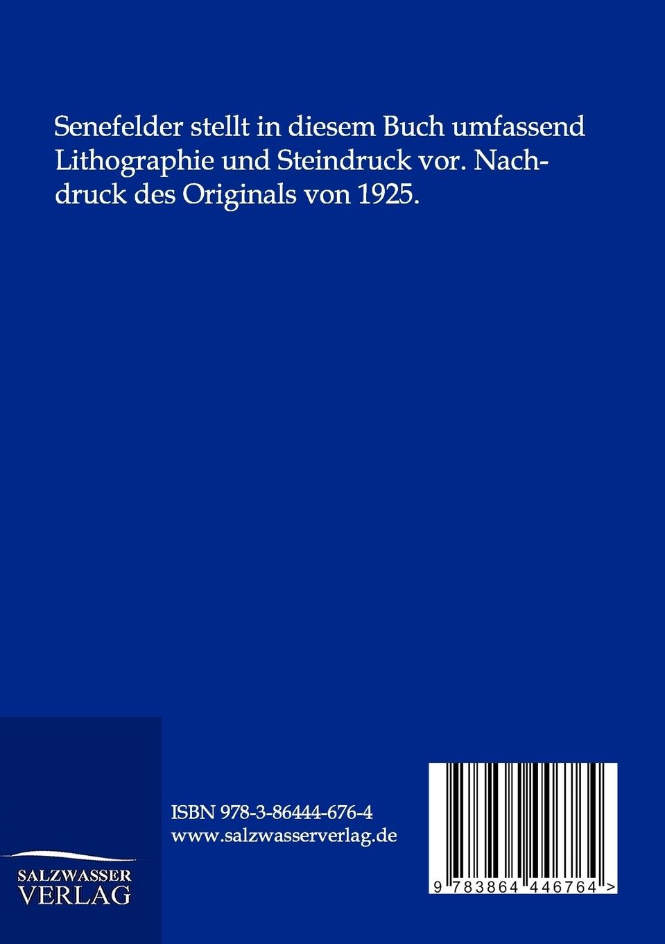 Rückseite: 9783864446764 | Lehrbuch der Lithographie und des Steindruckes | Alois Senefelder