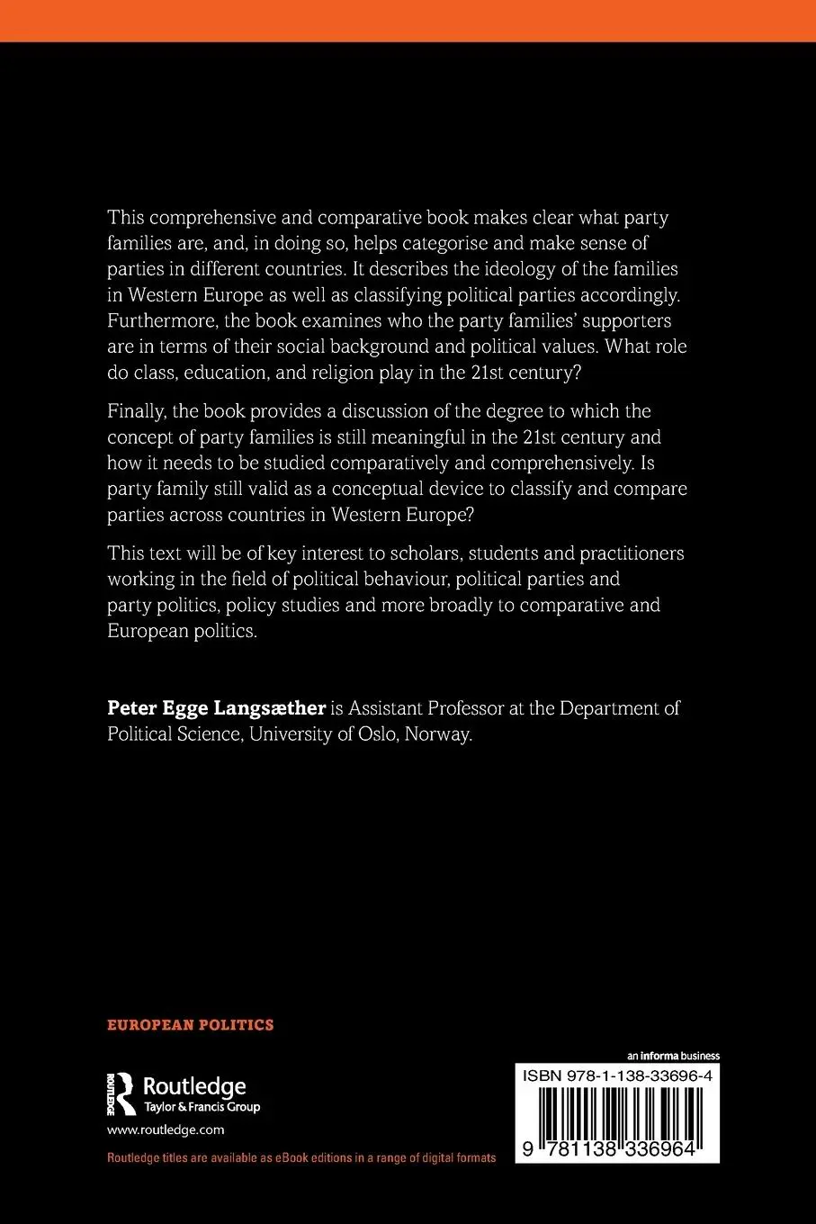 Rückseite: 9781138336964 | Party Families in Western Europe | Peter Egge Langsæther | Taschenbuch