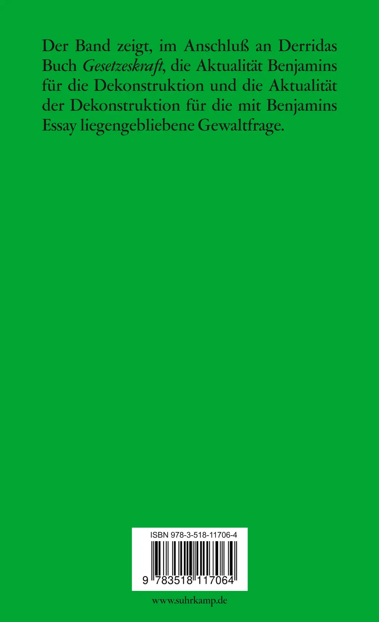 Rückseite: 9783518117064 | Gewalt und Gerechtigkeit | Derrida - Benjamin | Anselm Haverkamp