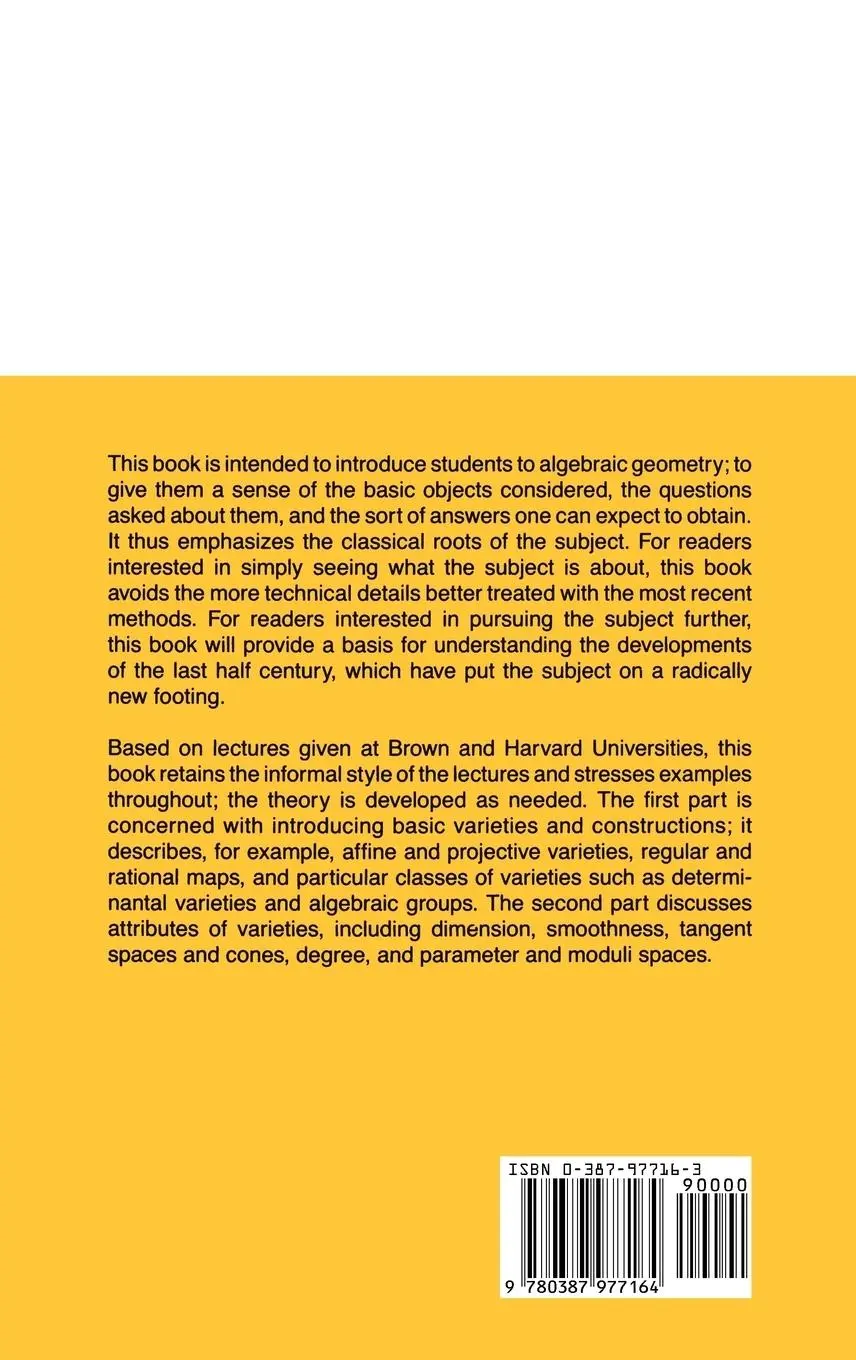 Rückseite: 9780387977164 | Algebraic Geometry | A First Course | Joe Harris | Buch | xix | 1992