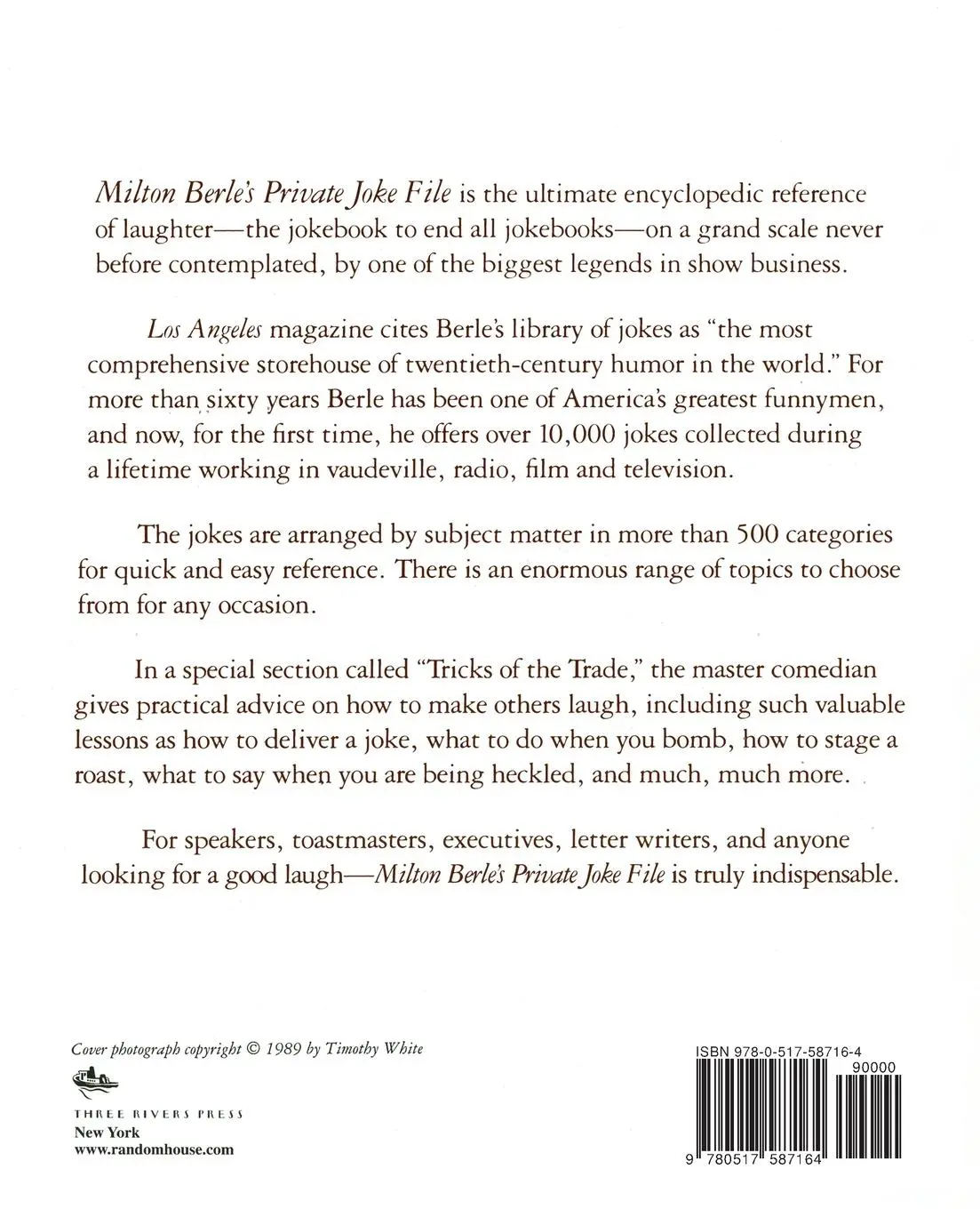 Rückseite: 9780517587164 | Milton Berle's Private Joke File | Milton Berle | Taschenbuch | 1992