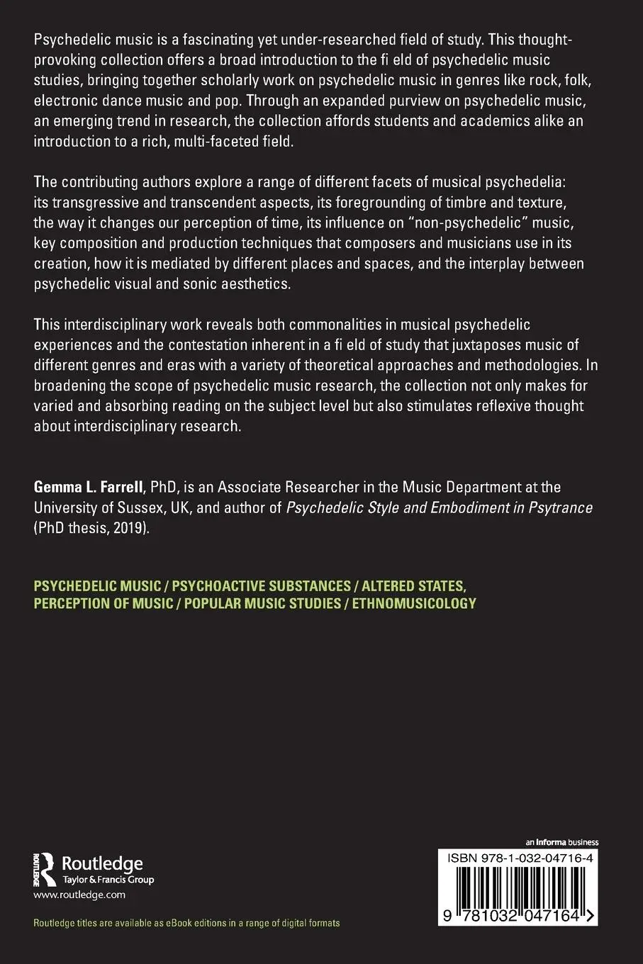 Rückseite: 9781032047164 | Musical Psychedelia | Gemma L. Farrell | Taschenbuch | Englisch | 2024