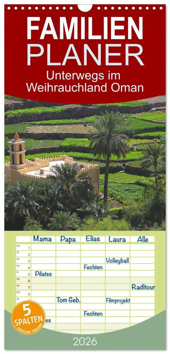 Cover: 9783516507164 | Familienplaner 2026 - Unterwegs im Weihrauchland Oman mit 5 Spalten...