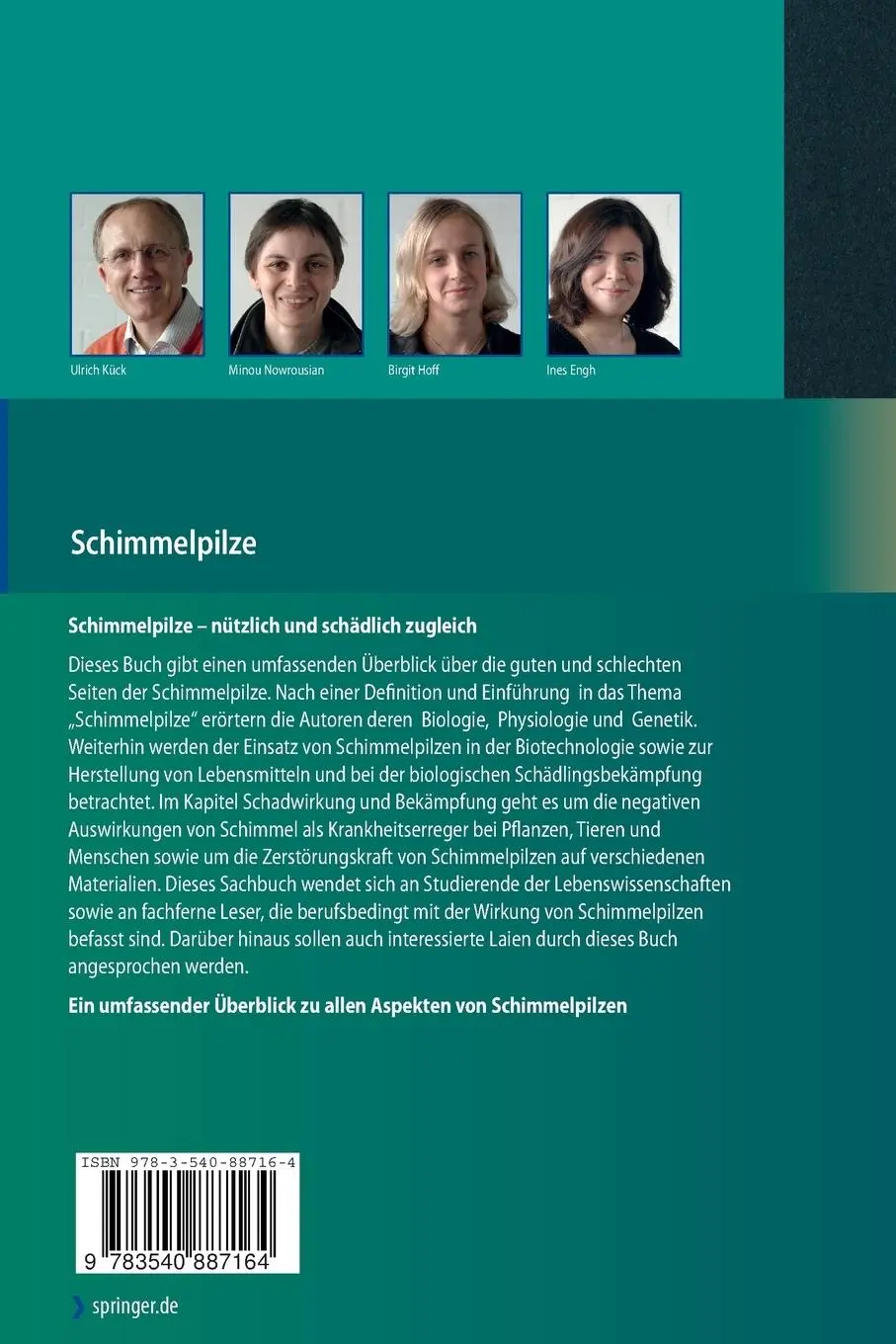 Rückseite: 9783540887164 | Schimmelpilze | Lebensweise, Nutzen, Schaden, Bekämpfung | Taschenbuch