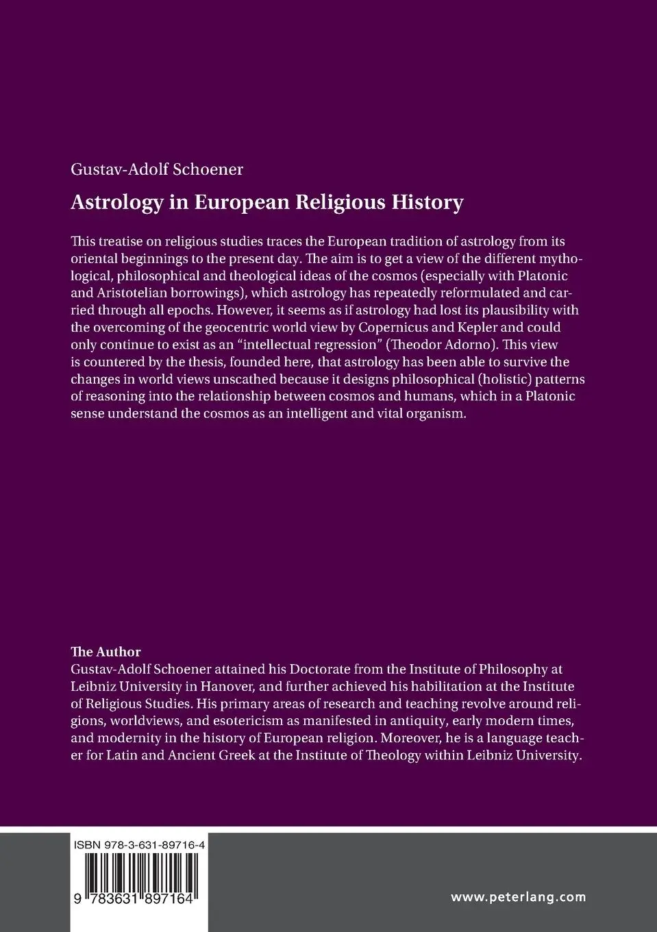 Rückseite: 9783631897164 | Astrology in European Religious History | Gustav-Adolf Schoener | Buch