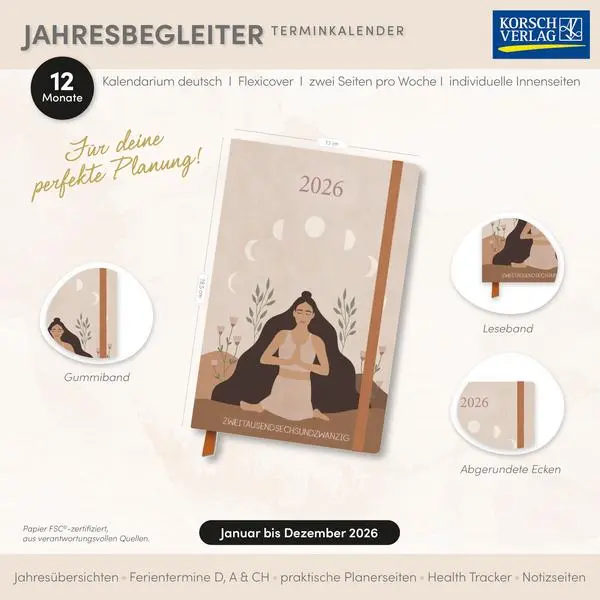 Bild: 9783731887164 | Terminkalender Jahresbegleiter Yoga 2026 | Verlag Korsch | Taschenbuch