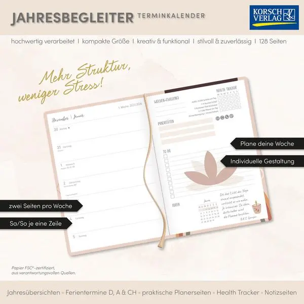 Bild: 9783731887164 | Terminkalender Jahresbegleiter Yoga 2026 | Verlag Korsch | Taschenbuch