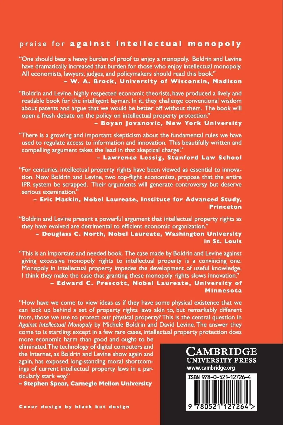 Rückseite: 9780521127264 | Against Intellectual Monopoly | Michele Boldrin (u. a.) | Taschenbuch
