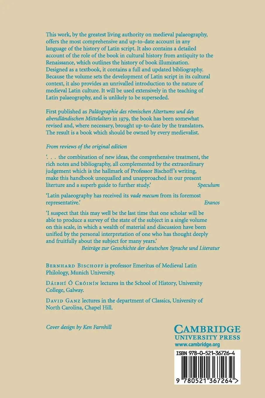 Rückseite: 9780521367264 | Latin Palaeography | Bernhard Bischoff | Taschenbuch | Englisch | 1990
