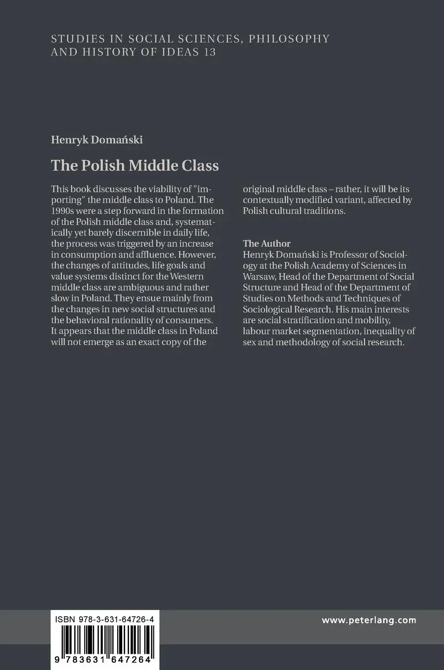 Rückseite: 9783631647264 | The Polish Middle Class | Henryk Doma¿ski | Buch | Gebunden | Englisch