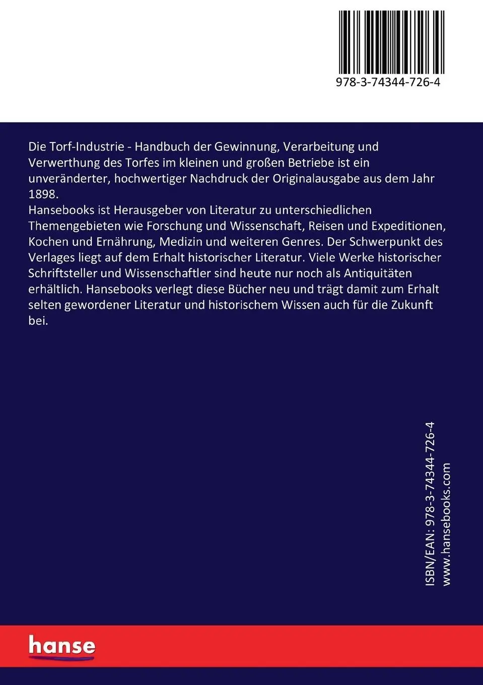 Rückseite: 9783743447264 | Die Torf-Industrie | Theodor Koller | Taschenbuch | 196 S. | Deutsch
