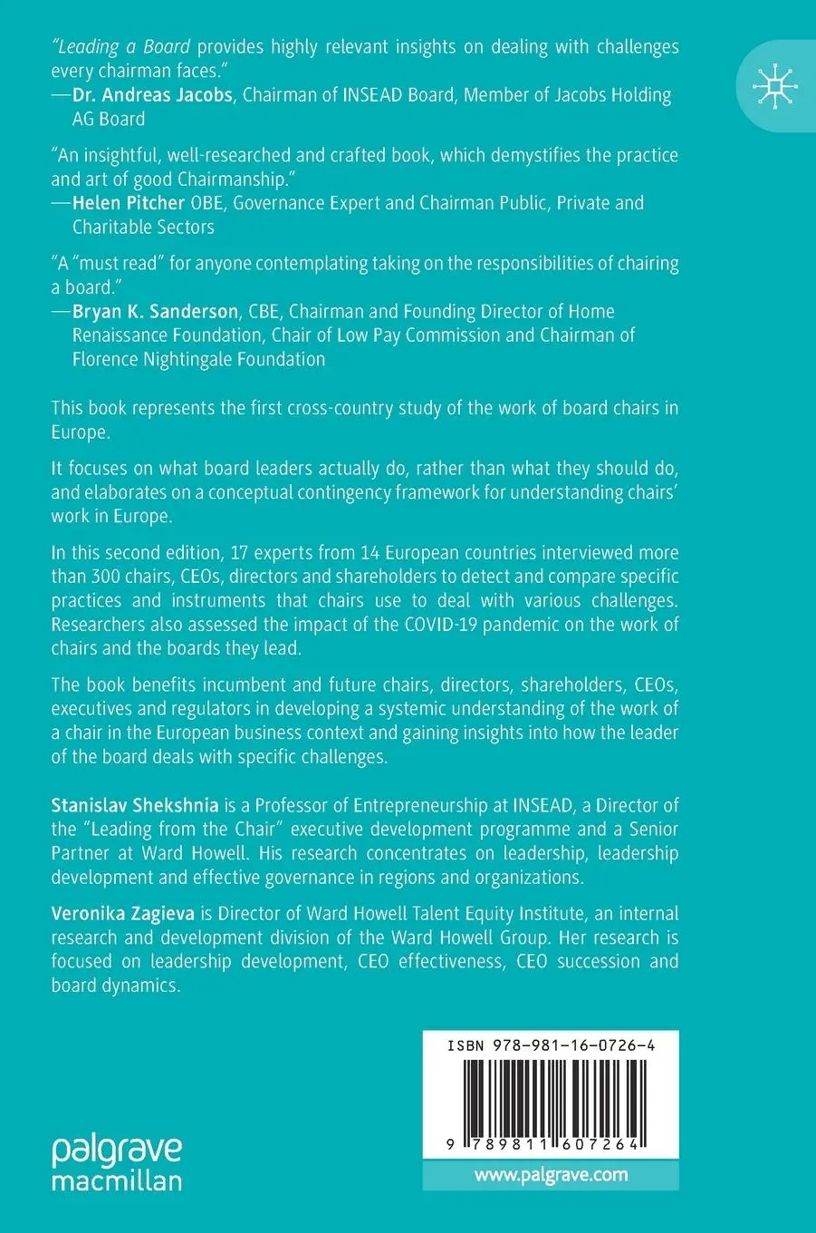 Rückseite: 9789811607264 | Leading a Board | Chairs' Practices Across Europe | Zagieva (u. a.)
