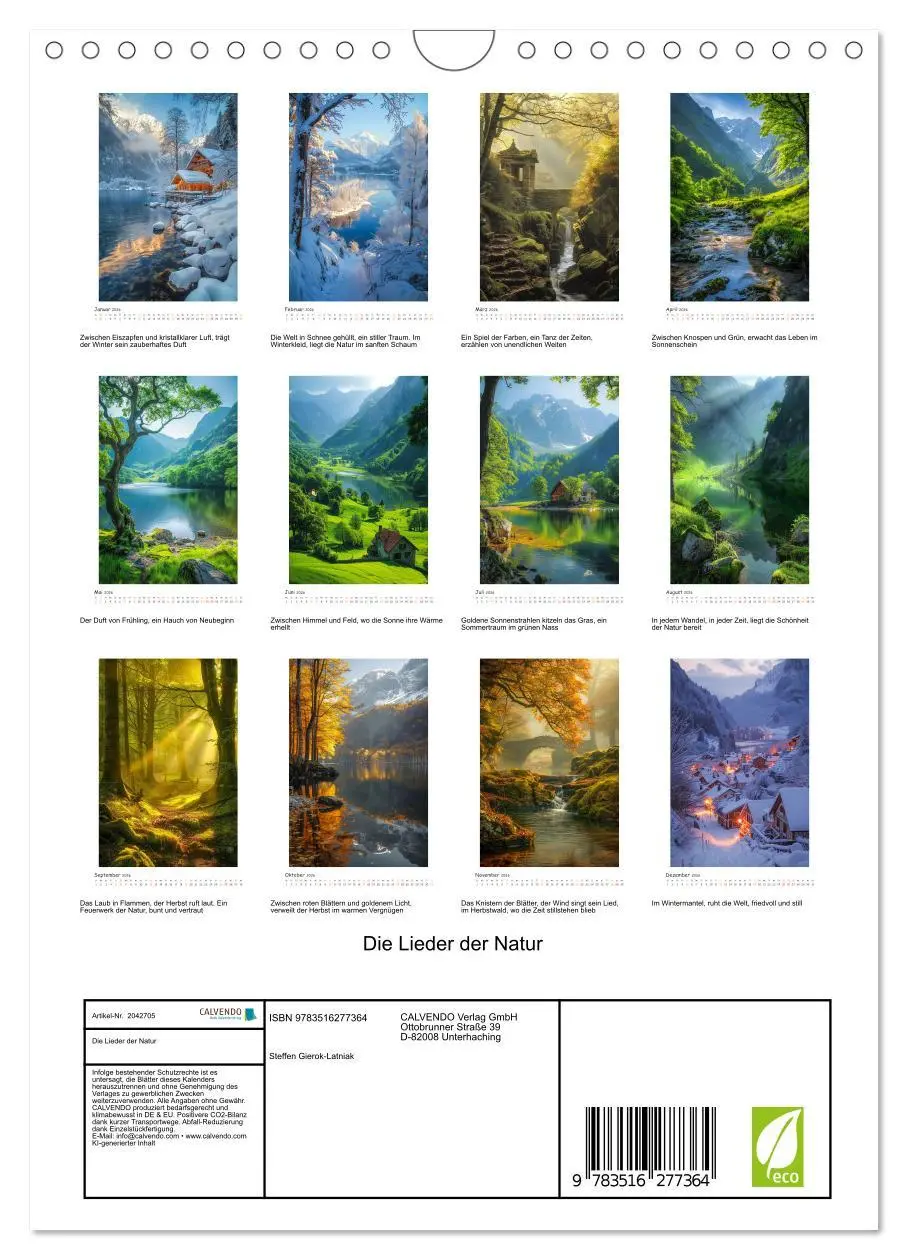 Bild: 9783516277364 | Die Lieder der Natur (Wandkalender 2026 DIN A4 hoch), CALVENDO...