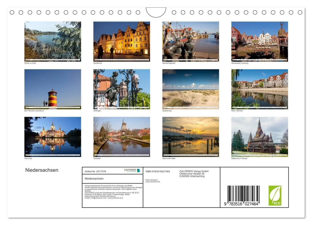 Bild: 9783516027464 | Niedersachsen (Wandkalender 2026 DIN A4 quer), CALVENDO Monatskalender