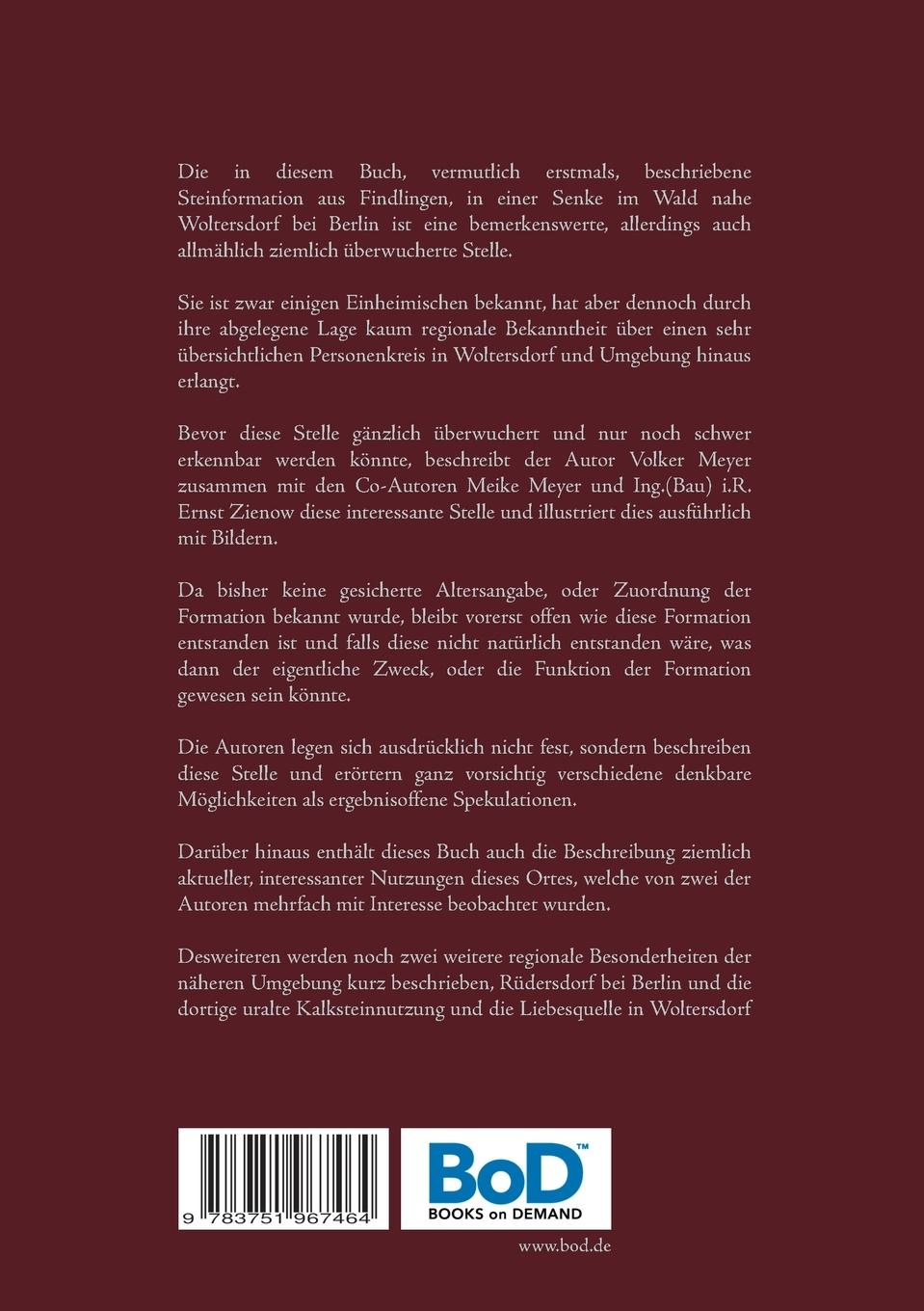 Rückseite: 9783751967464 | Die Steinformation aus Findlingen in Woltersdorf bei Berlin | Buch