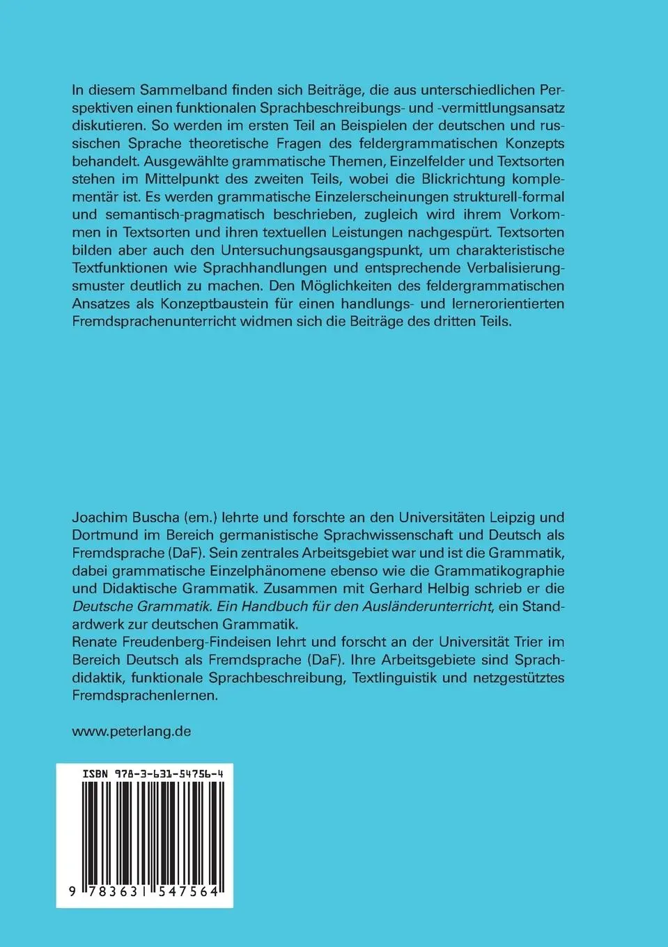 Rückseite: 9783631547564 | Feldergrammatik in der Diskussion | Freudenberg-Findeisen (u. a.)