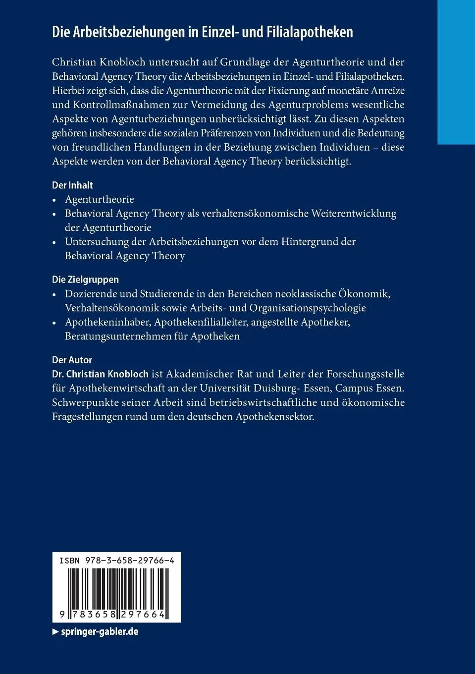 Rückseite: 9783658297664 | Die Arbeitsbeziehungen in Einzel- und Filialapotheken | Knobloch