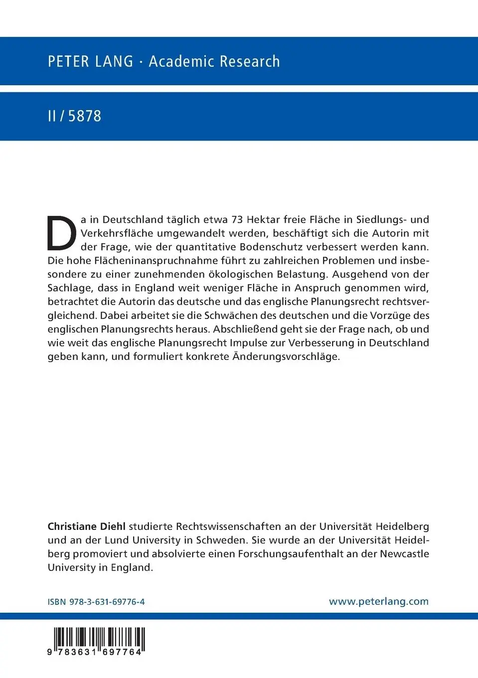 Rückseite: 9783631697764 | Planungsrechtliche Regelungen zur Begrenzung der...