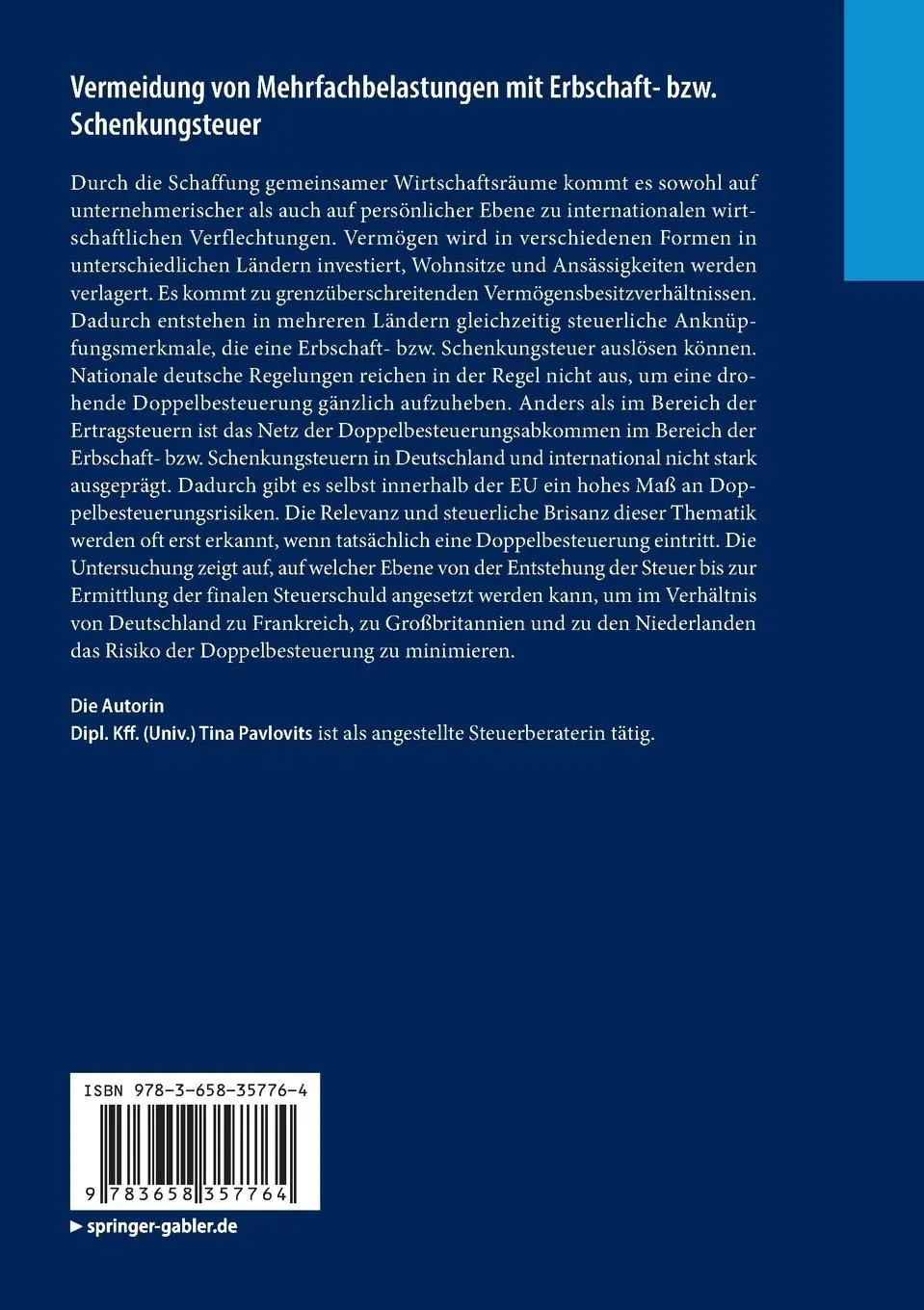 Rückseite: 9783658357764 | Vermeidung von Mehrfachbelastungen mit Erbschaft- bzw. Schenkungsteuer