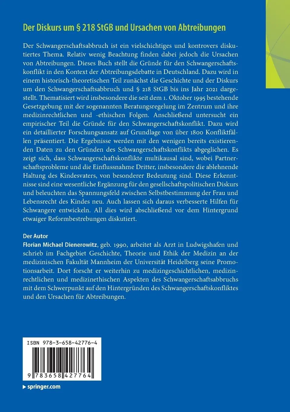 Rückseite: 9783658427764 | Der Diskurs um § 218 StGB und Ursachen von Abtreibungen | Dienerowitz
