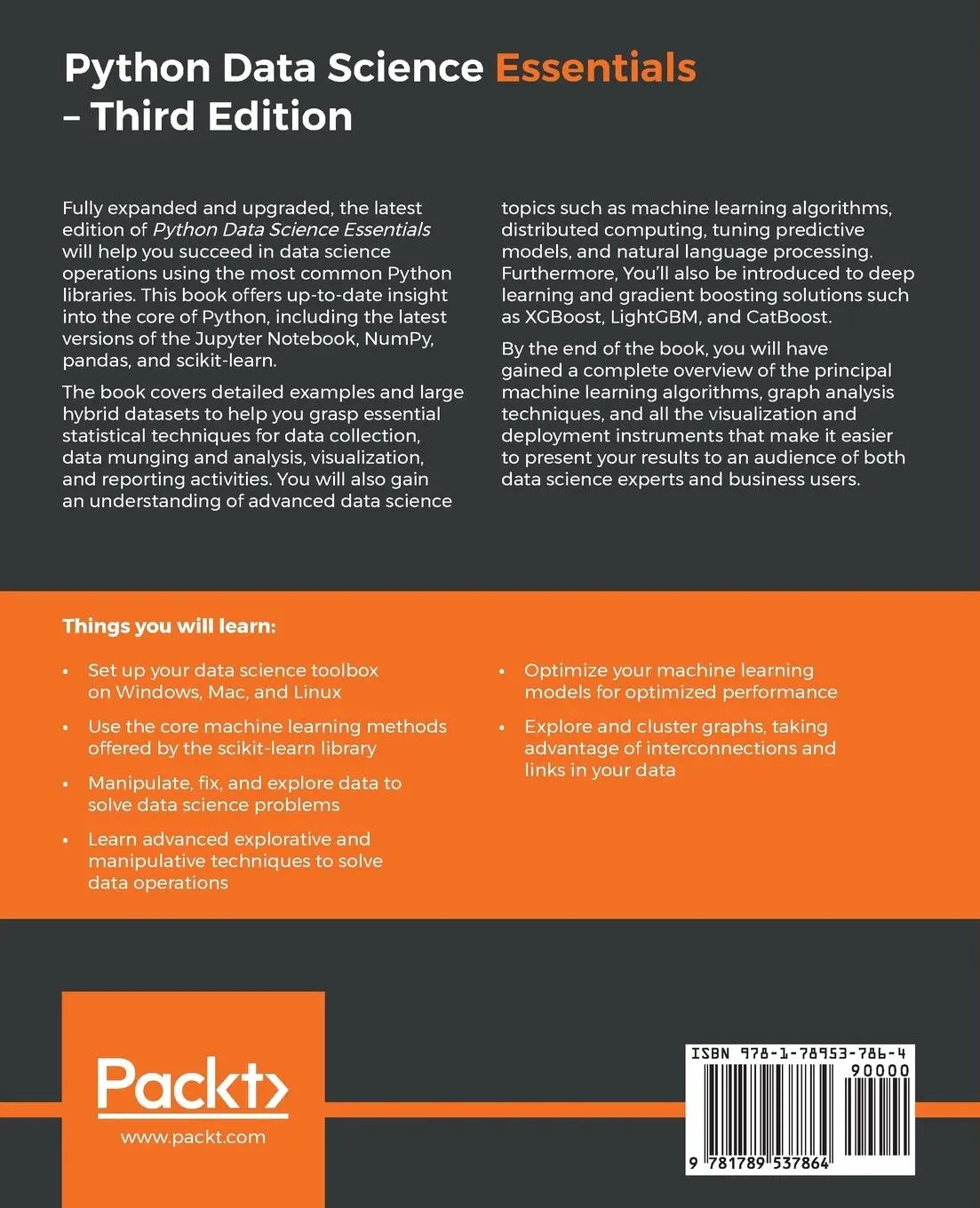 Rückseite: 9781789537864 | Python Data Science Essentials | Luca Massaron (u. a.) | Taschenbuch