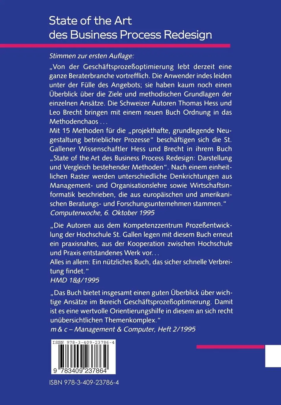 Rückseite: 9783409237864 | State of the Art des Business Process Redesign | Leo Brecht (u. a.)