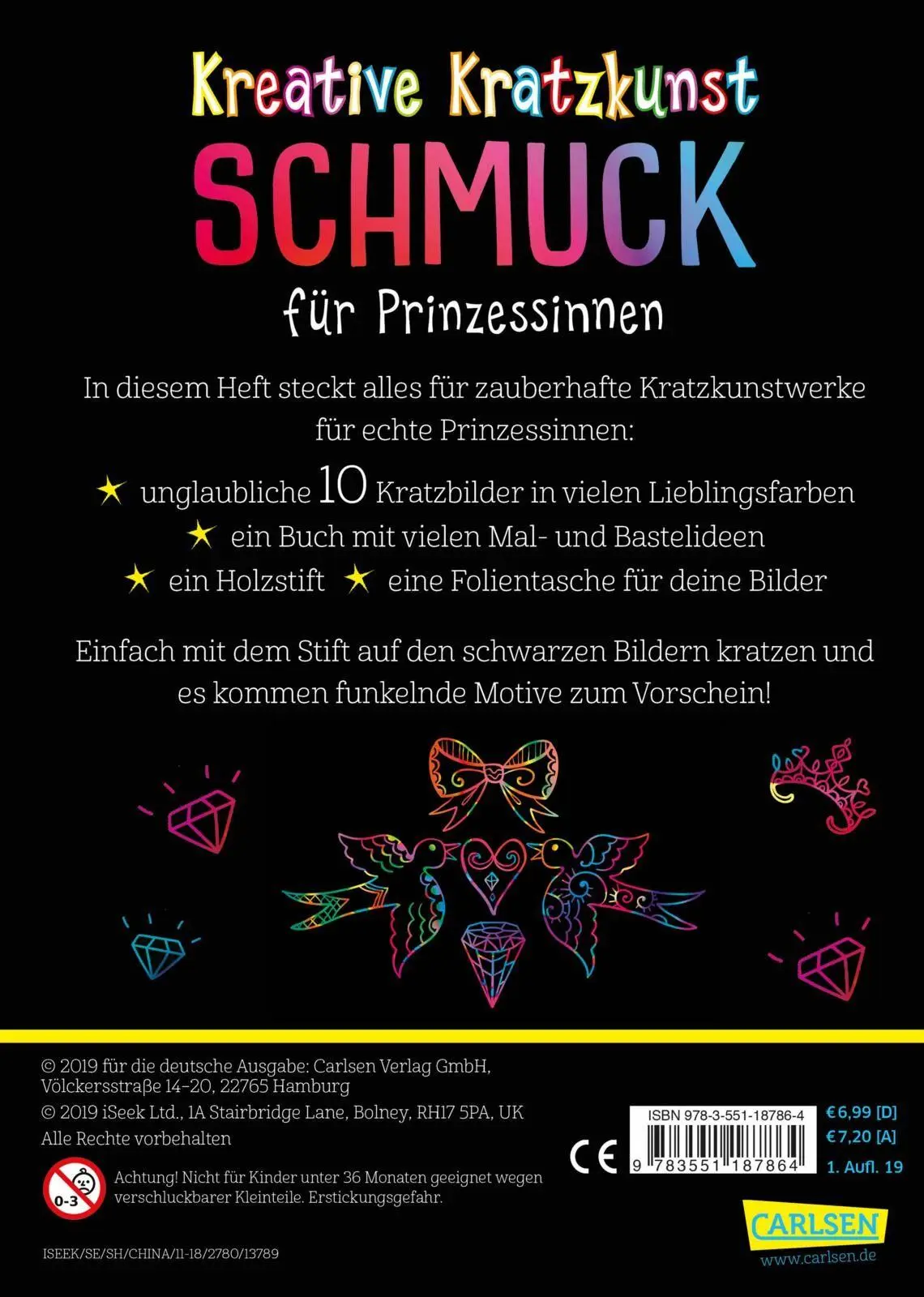 Rückseite: 9783551187864 | Kreative Kratzkunst: Schmuck für Prinzessinnen: Set mit 10...