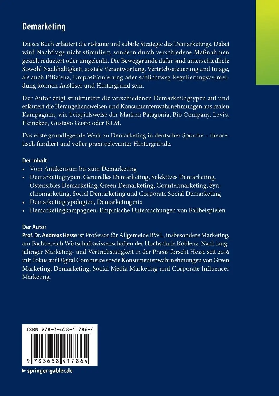 Rückseite: 9783658417864 | Demarketing | Andreas Hesse | Taschenbuch | xiv | Deutsch | 2023