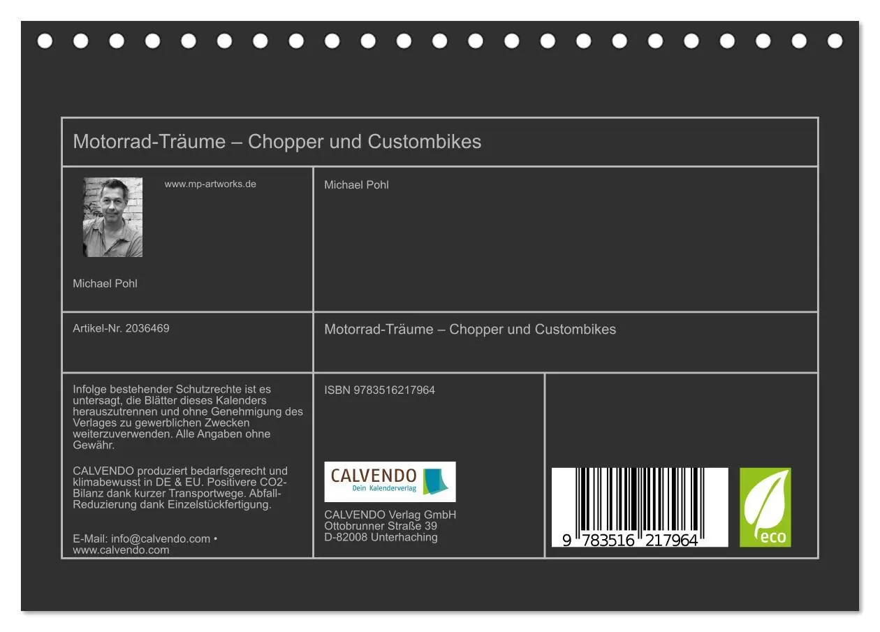 Bild: 9783516217964 | Motorrad-Träume - Chopper und Custombikes (Tischkalender 2026 DIN...