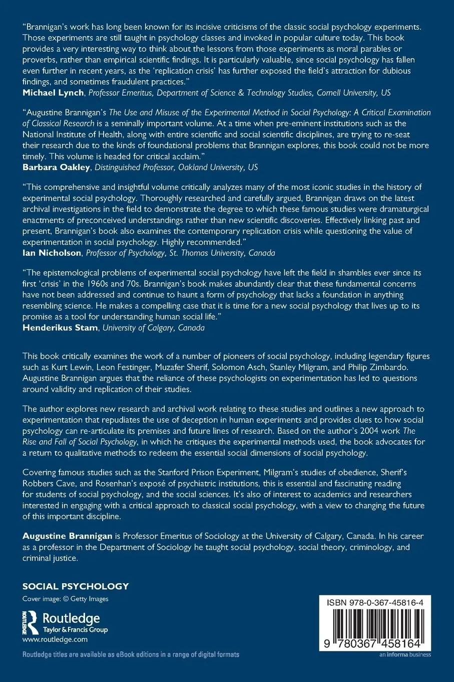 Rückseite: 9780367458164 | The Use and Misuse of the Experimental Method in Social Psychology