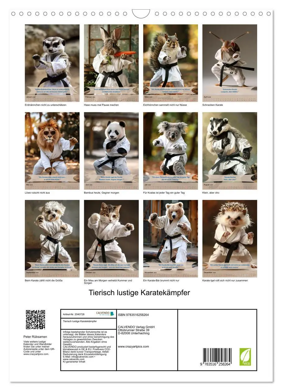 Bild: 9783516258264 | Tierisch lustige Karatekämpfer (Wandkalender 2026 DIN A3 hoch),...
