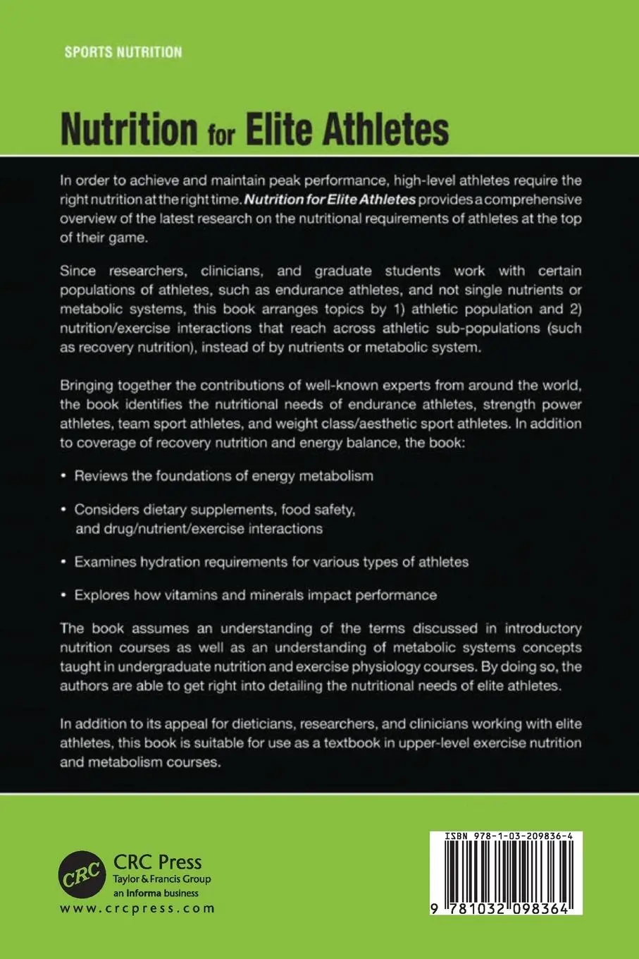 Rückseite: 9781032098364 | Nutrition for Elite Athletes | Eric S. Rawson (u. a.) | Taschenbuch