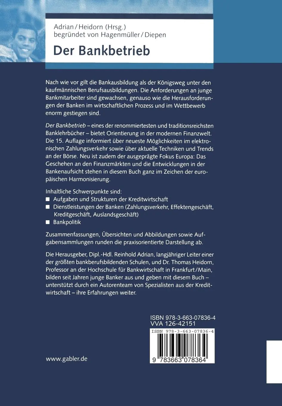Rückseite: 9783663078364 | Der Bankbetrieb | Lehrbuch und Aufgaben | Thomas Heidorn (u. a.)