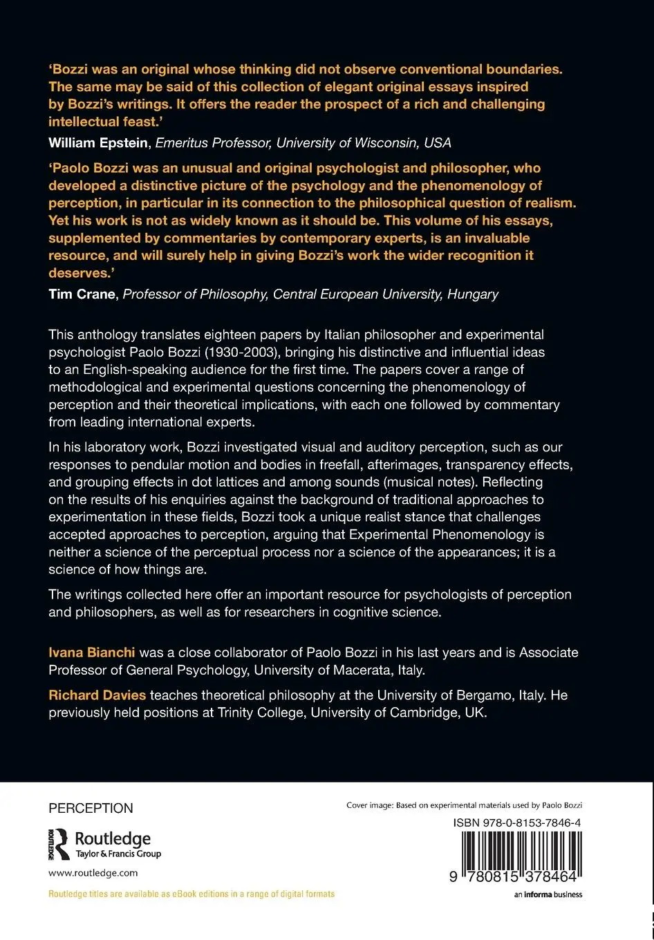 Rückseite: 9780815378464 | Paolo Bozzi's Experimental Phenomenology | Ivana Bianchi (u. a.)