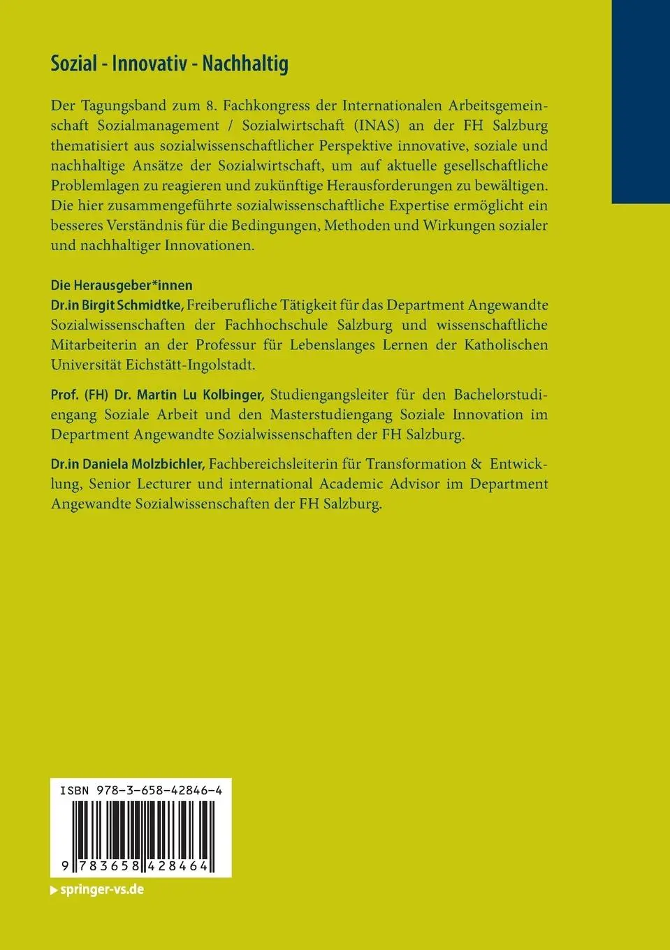 Rückseite: 9783658428464 | Sozial - Innovativ - Nachhaltig | Birgit Schmidtke (u. a.) | Buch | xi