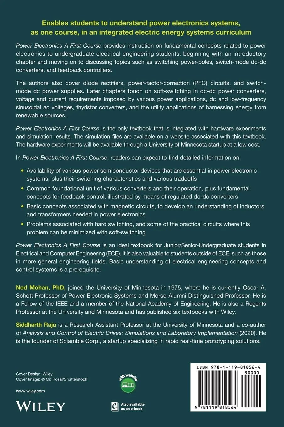 Rückseite: 9781119818564 | Power Electronics, A First Course | Ned Mohan (u. a.) | Buch | 352 S.