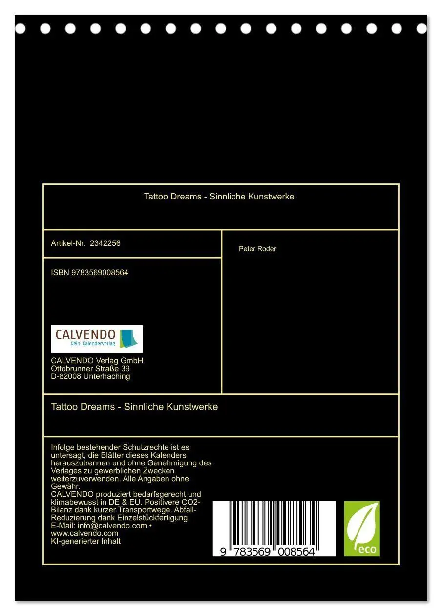 Bild: 9783569008564 | Tattoo Dreams - Sinnliche Kunstwerke (Tischkalender 2027 DIN A5...