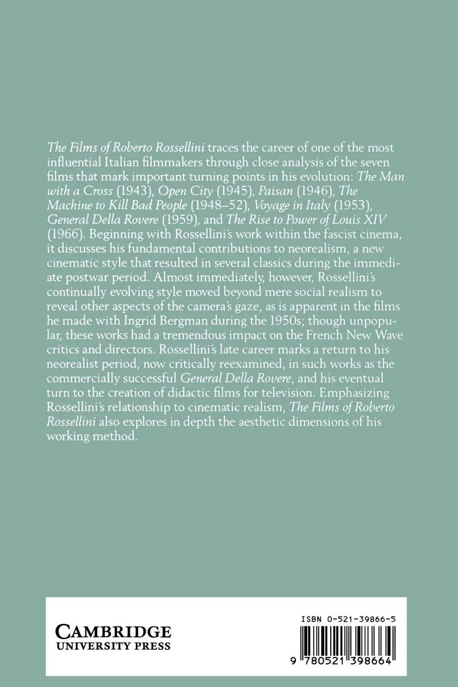 Rückseite: 9780521398664 | The Films of Roberto Rossellini | Peter Bondanella | Taschenbuch