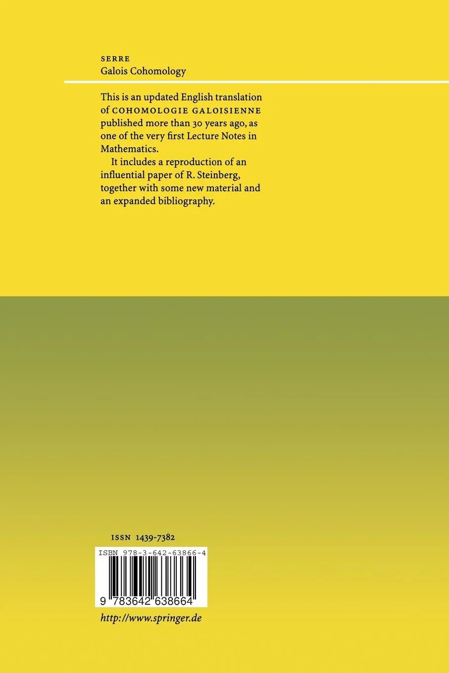 Rückseite: 9783642638664 | Galois Cohomology | Jean-Pierre Serre | Taschenbuch | x | Englisch