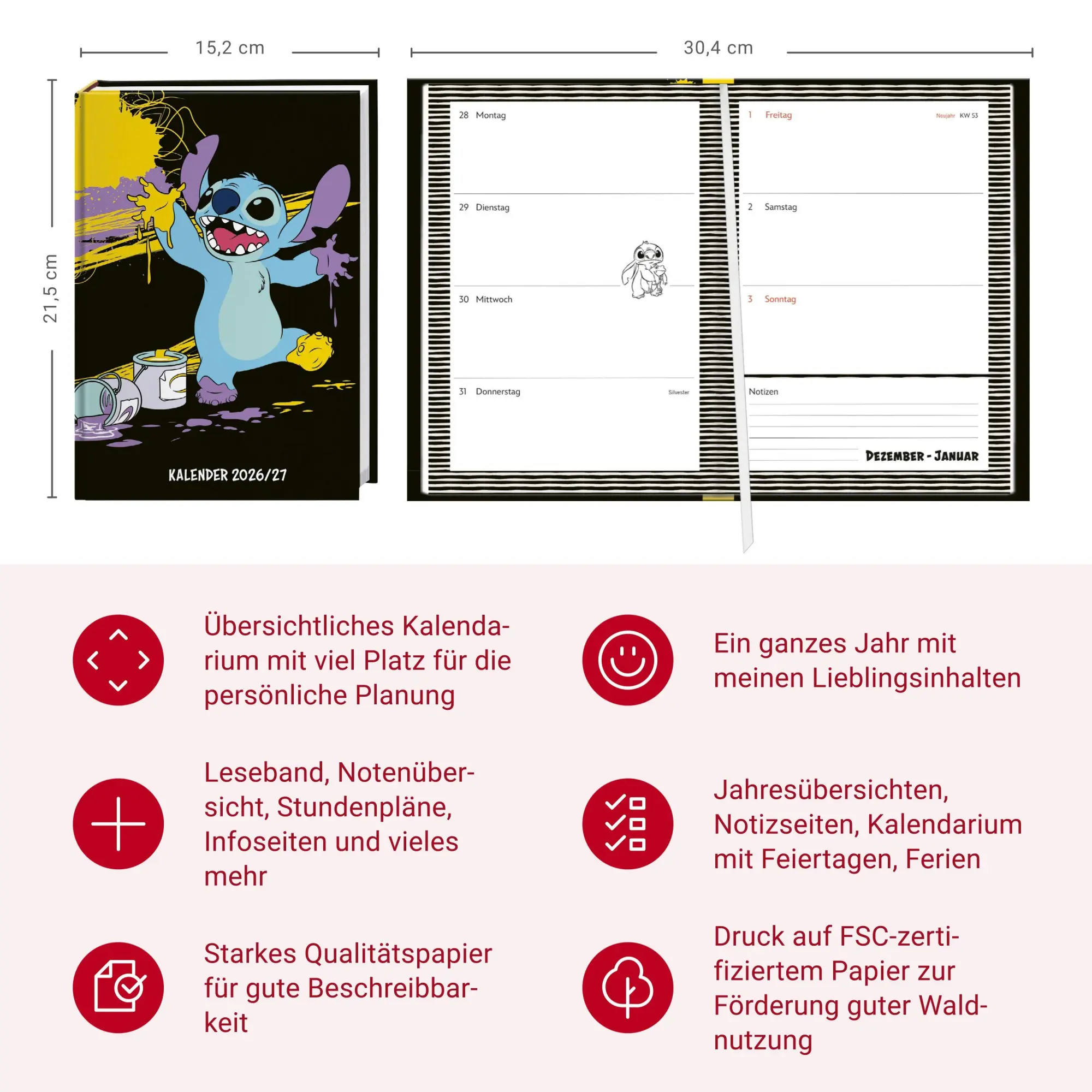 Bild: 9783756418664 | Stitch 17-Monats-Kalenderbuch A5 2027 - 17 Monate. Von August 2026...